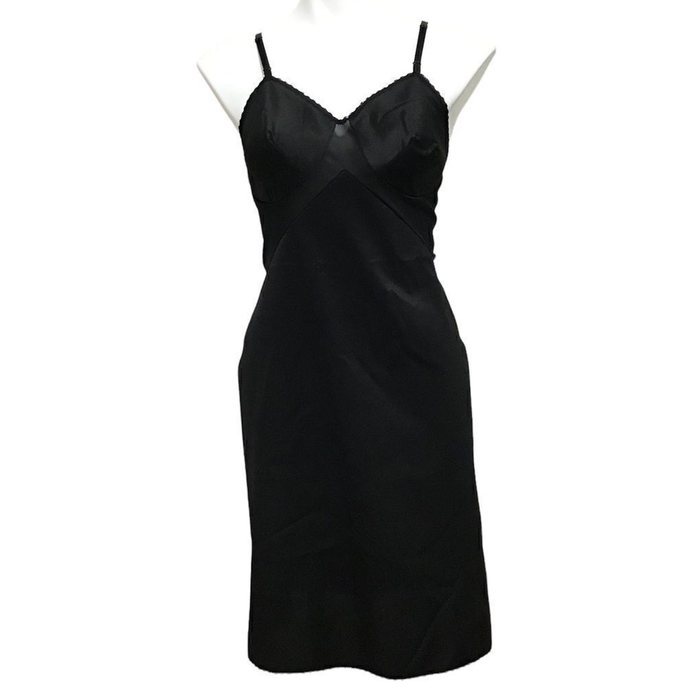 Vintage Midi Slip Dress Vanity Fair 1960 Chemise Satin Tricot Nylon Size 36 (S)